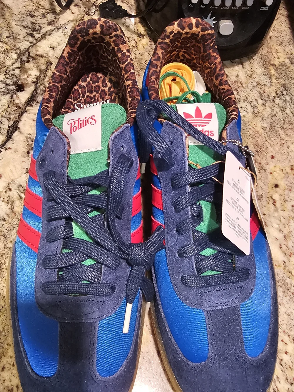 Adidas Navy Blue Sambas Politics Leopard Accent Sneakers